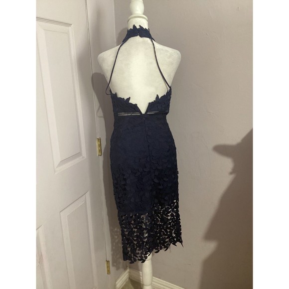 Bardot Gemma Collar Lace Sleeveless Navy Blue Midi Dress 6 - Picture 7 of 12